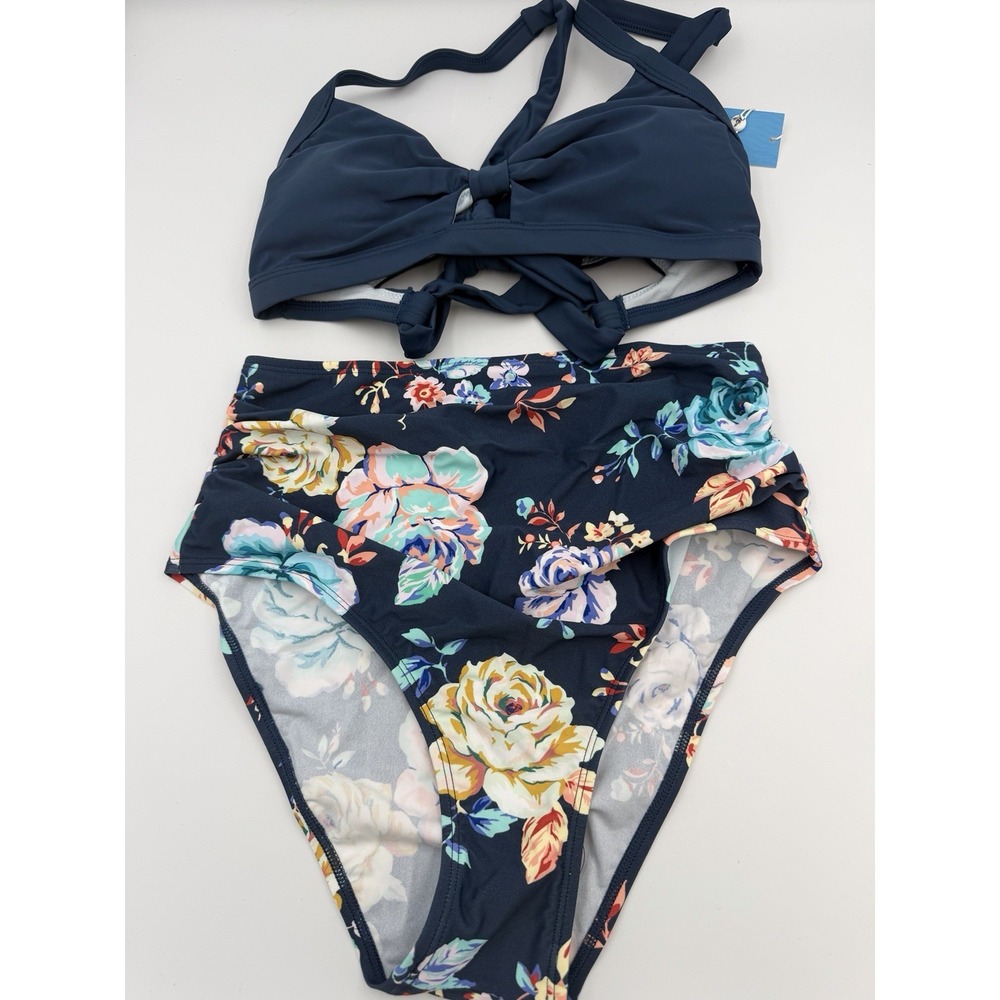 Cupshe Swim Set Women Small Floral Bikini Stretch Pad Cross Back Beach NWT